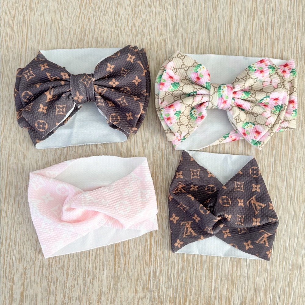 Baby Floral and Brown Pattern Bow Headband Set